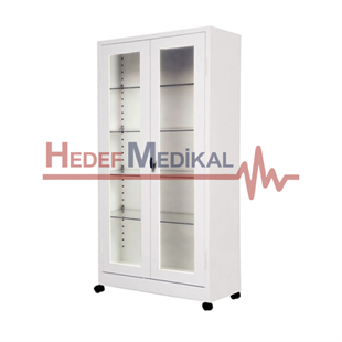 İki Kapılı Boydan Camlı İlaç Ve Ecza Dolabı