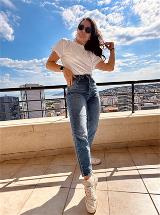 Kot Pantolon Mom Jeans Mavi