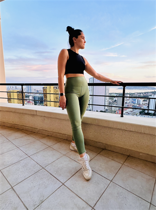 Yüksek Bel Toparlayıcı Spor Tayt Yosun Yeşili