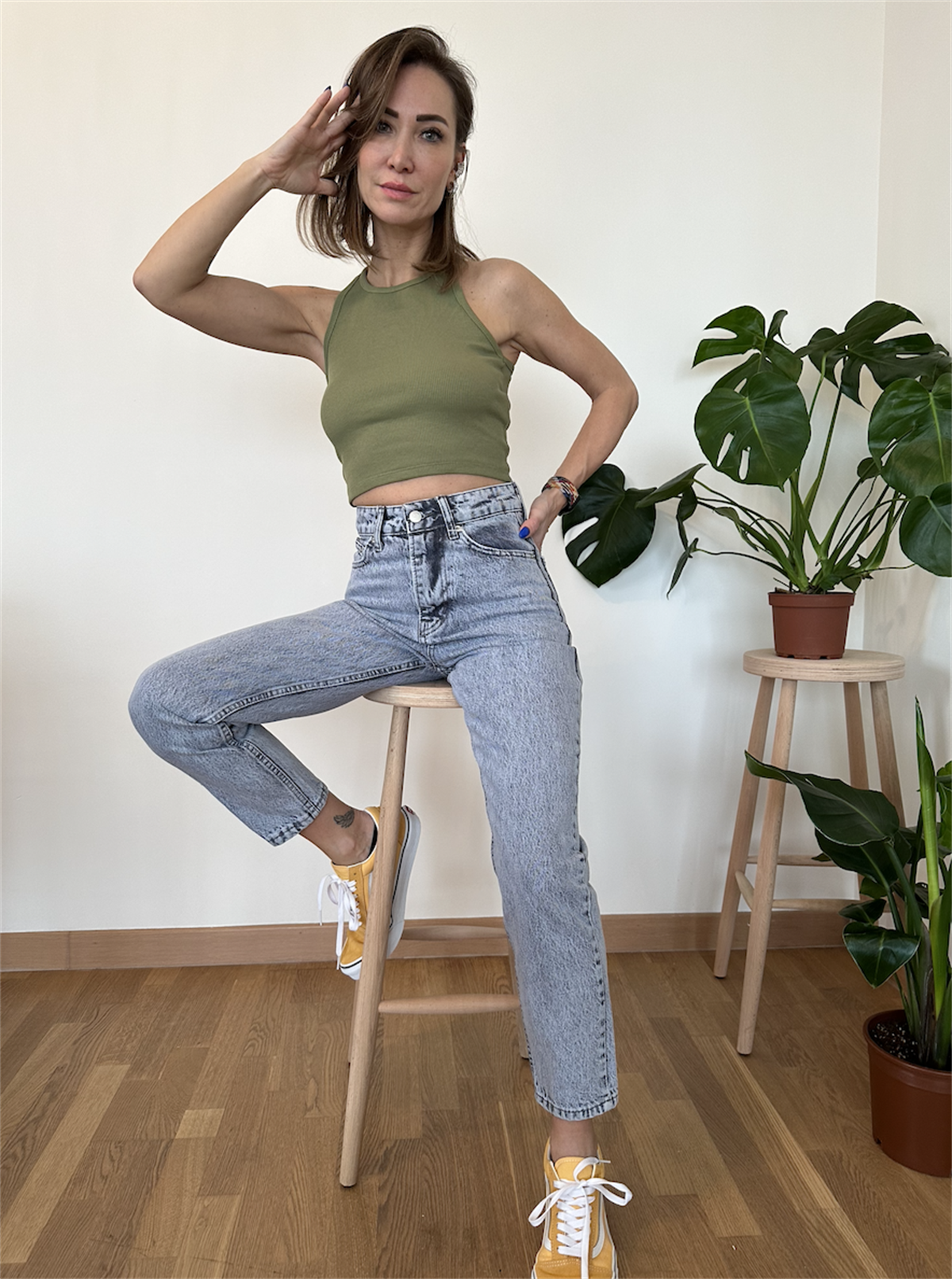 Yüksek Bel Likralı Mom Jeans