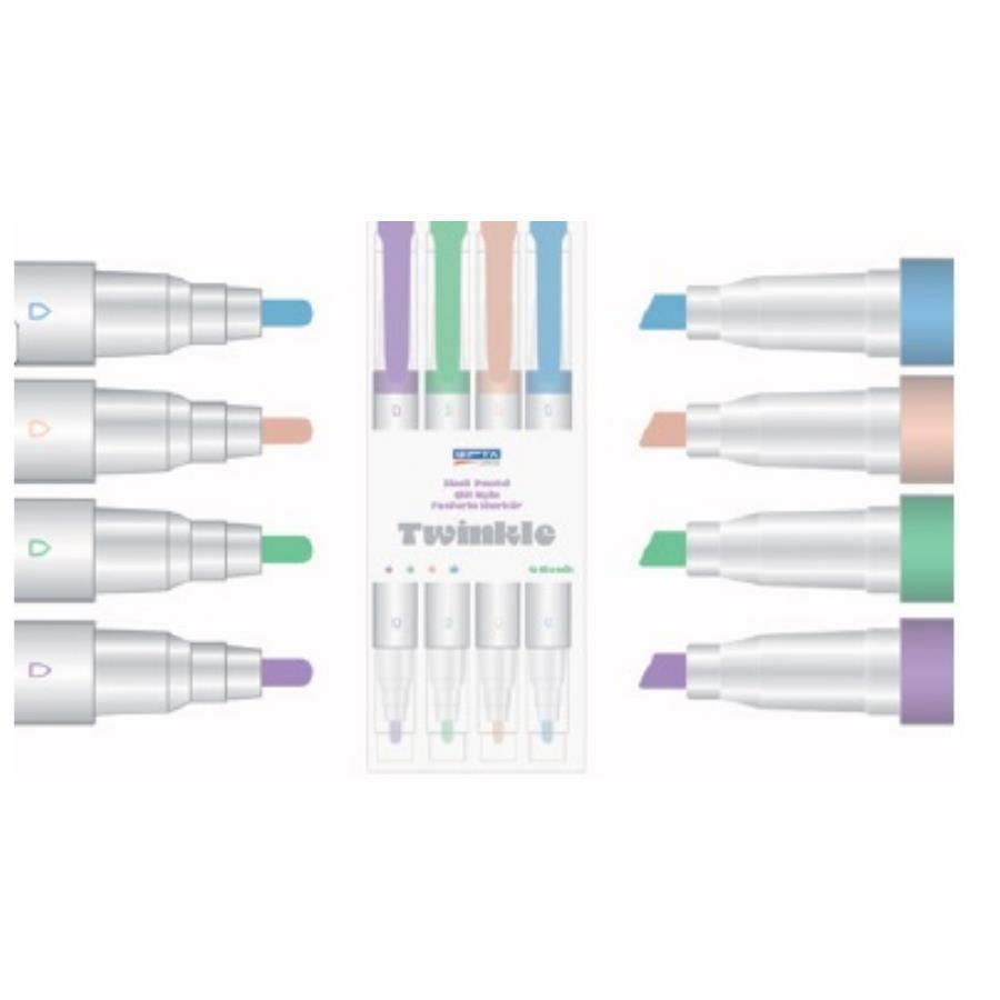 GIPTA TWİNKLE SİMLİ PASTEL ÇİFT UÇLU FOSFORLU MARKER 4 RENK