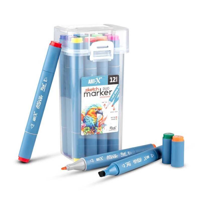 Rich Art-X Sketch Marker Duo Çift Uçlu Marker Kalem 12 Renk Set
