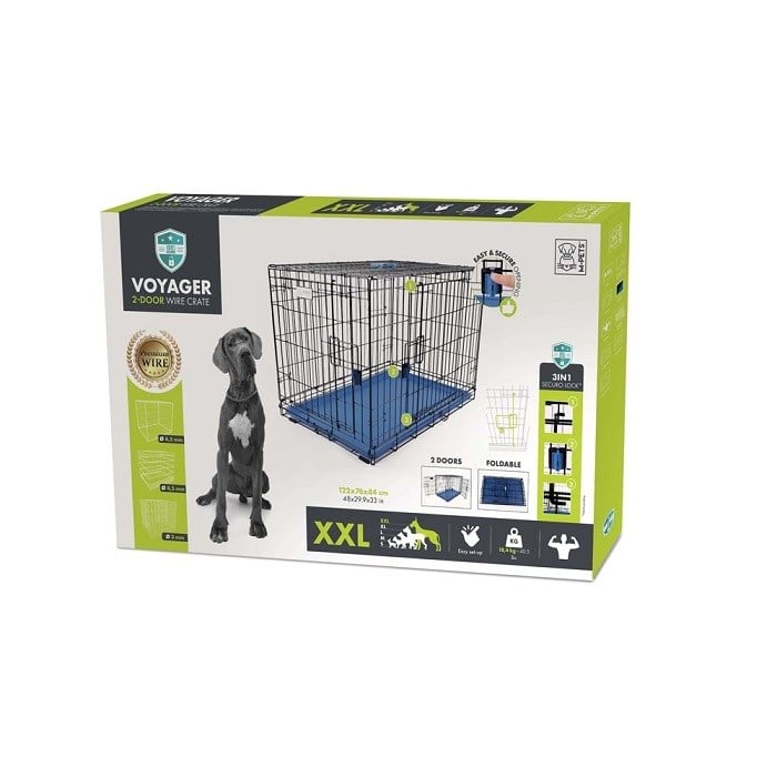 10450917 M-PETS VOYAGER KÖPEK KAFESİ 2 KAPILI (XXL) MAVİ 122X76X84CM