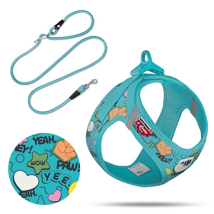 PN3542-SET VEST HARNESS AIR-MESH LE25 COMIC+LEASH TURQUOISE XS