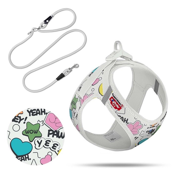 PN3556-SET VEST HARNESS AIR-MESH LE25 COMIC+LEASH LIGHT-GRAY XS