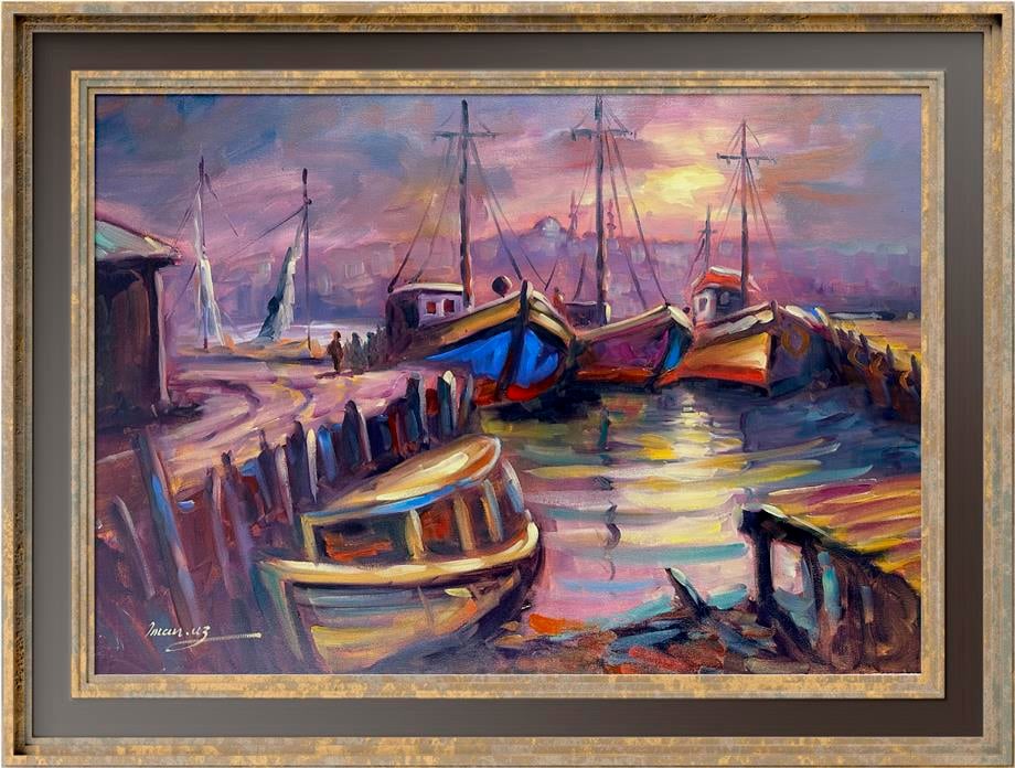 İstanbul temalı tablolarBalıkhane'de Tekneler Yağlı Boya Tablo