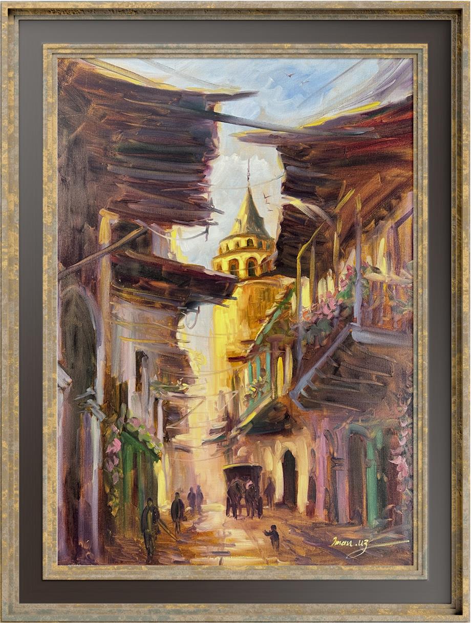İstanbul Temalı TablolarEski Galata Sokak Yağlı Boya Tablo