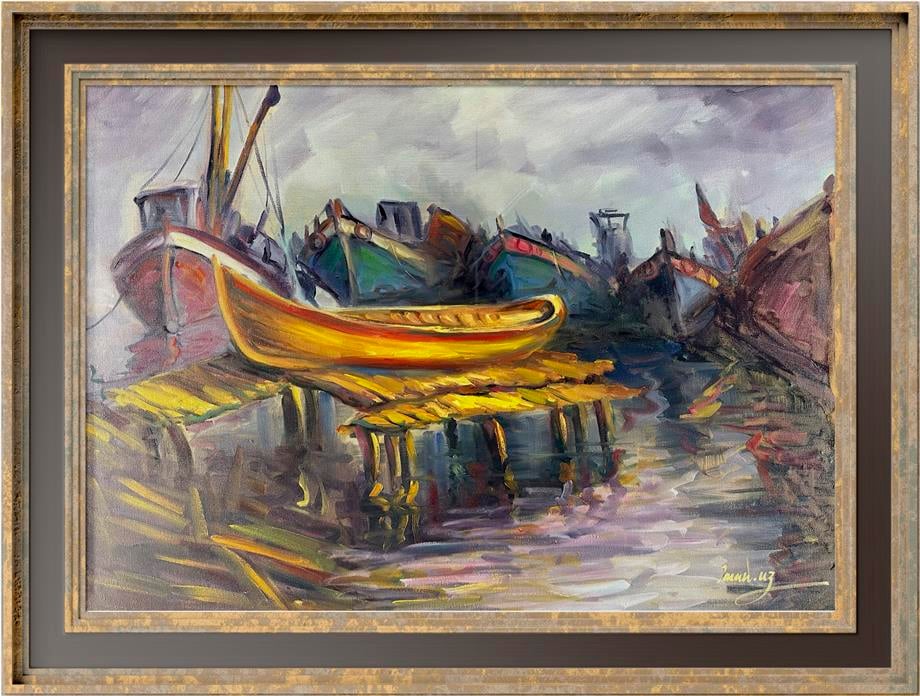 İstanbul Temalı TablolarHaliç'te Tekneler Yağlı Boya Tablo