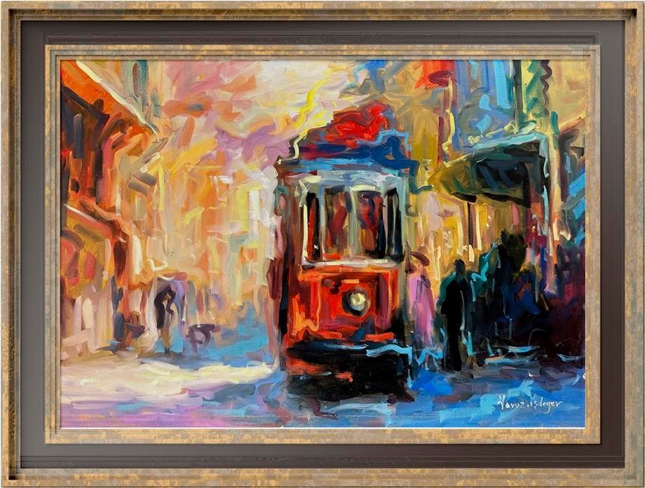 İstanbul Temalı Tablolar,Soyut ve Modern TablolarTaksim Tramvay Modern Yağlı Boya Tablo