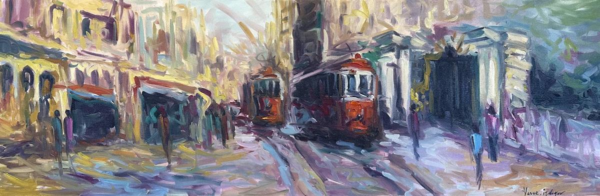 İstanbul Temali TablolarTaksim’de Tramvaylar Yağlı Boya Tablo