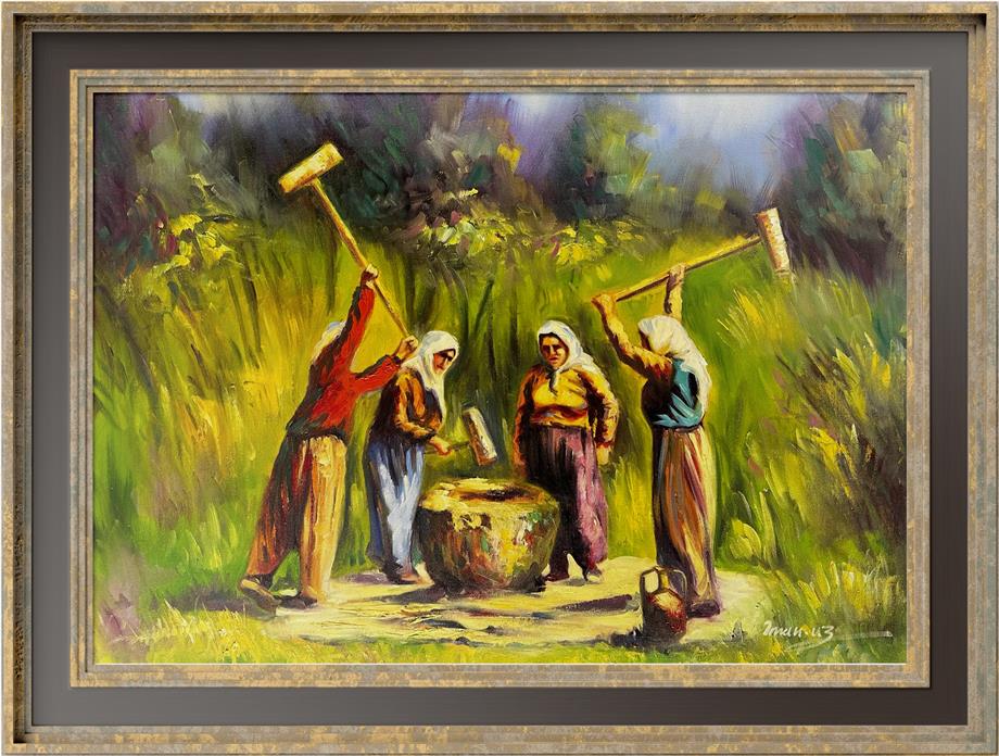 Anadolu Temalı TablolarBuğday Döven Kadınlar Yağlı Boya Tablo