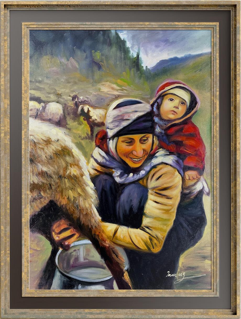 Anadolu Temalı TablolarKeçi Sağan Kadın Yağlı Boya Tablo