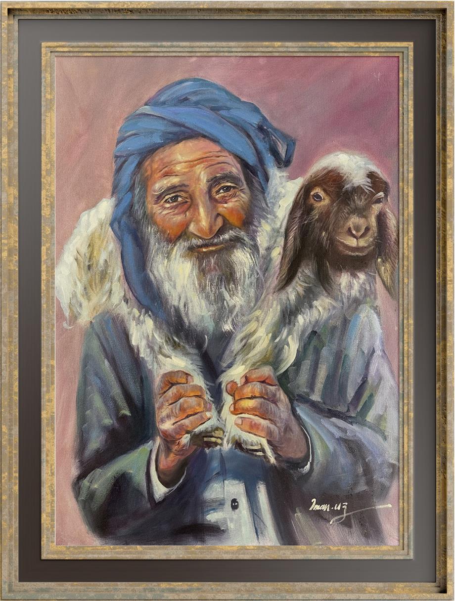 Anadolu Temalı TablolarKuzu ve Yaşlı Adam Yağlı Boya Tablo
