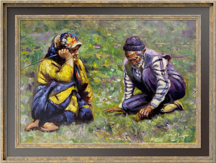 Anadolu temalı tablolarYaşlı Adam ve Kadın Yağlı Boya Tablo