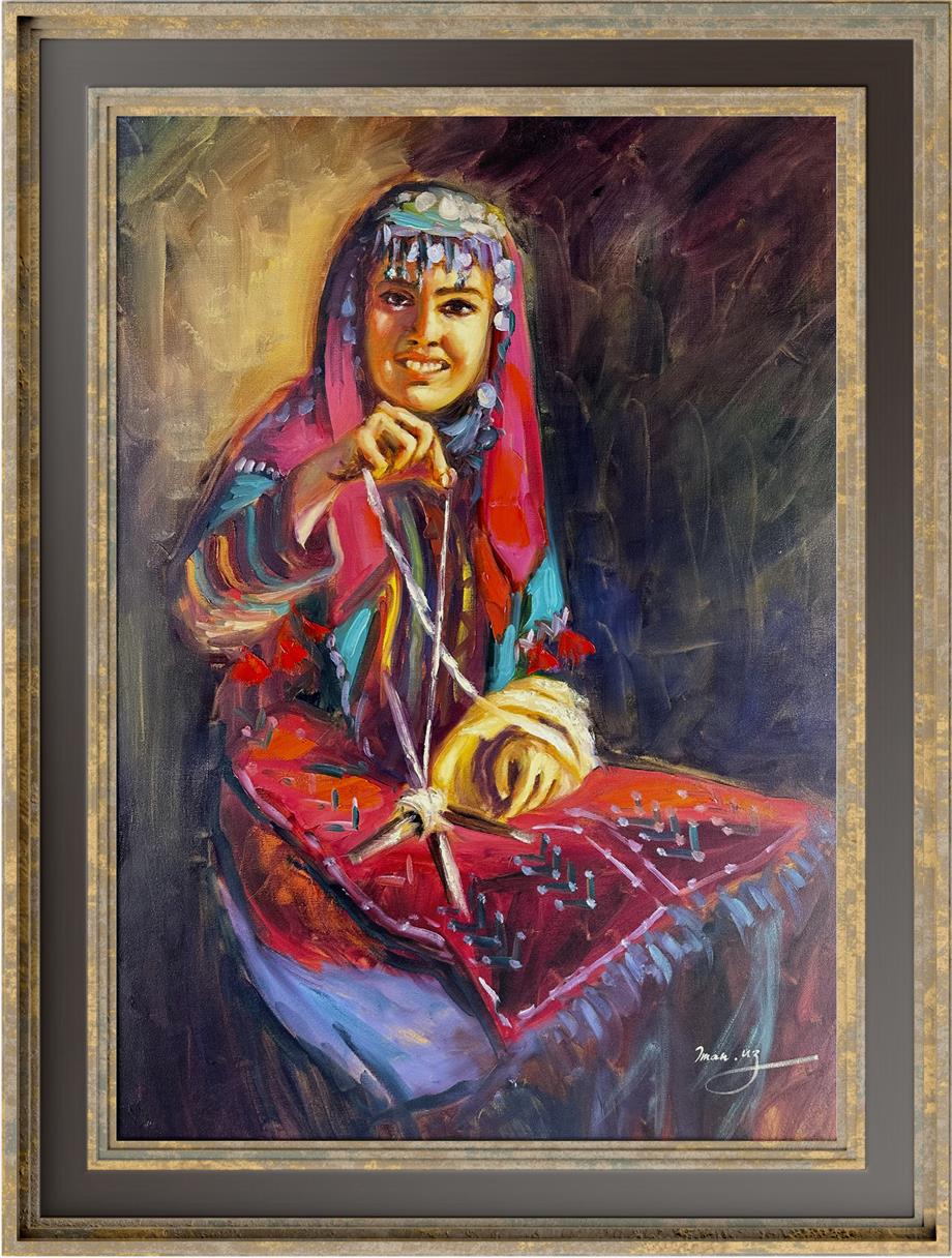 Anadolu temalı tablolarYün Eğiren Kadın Yağlı Boya Tablo