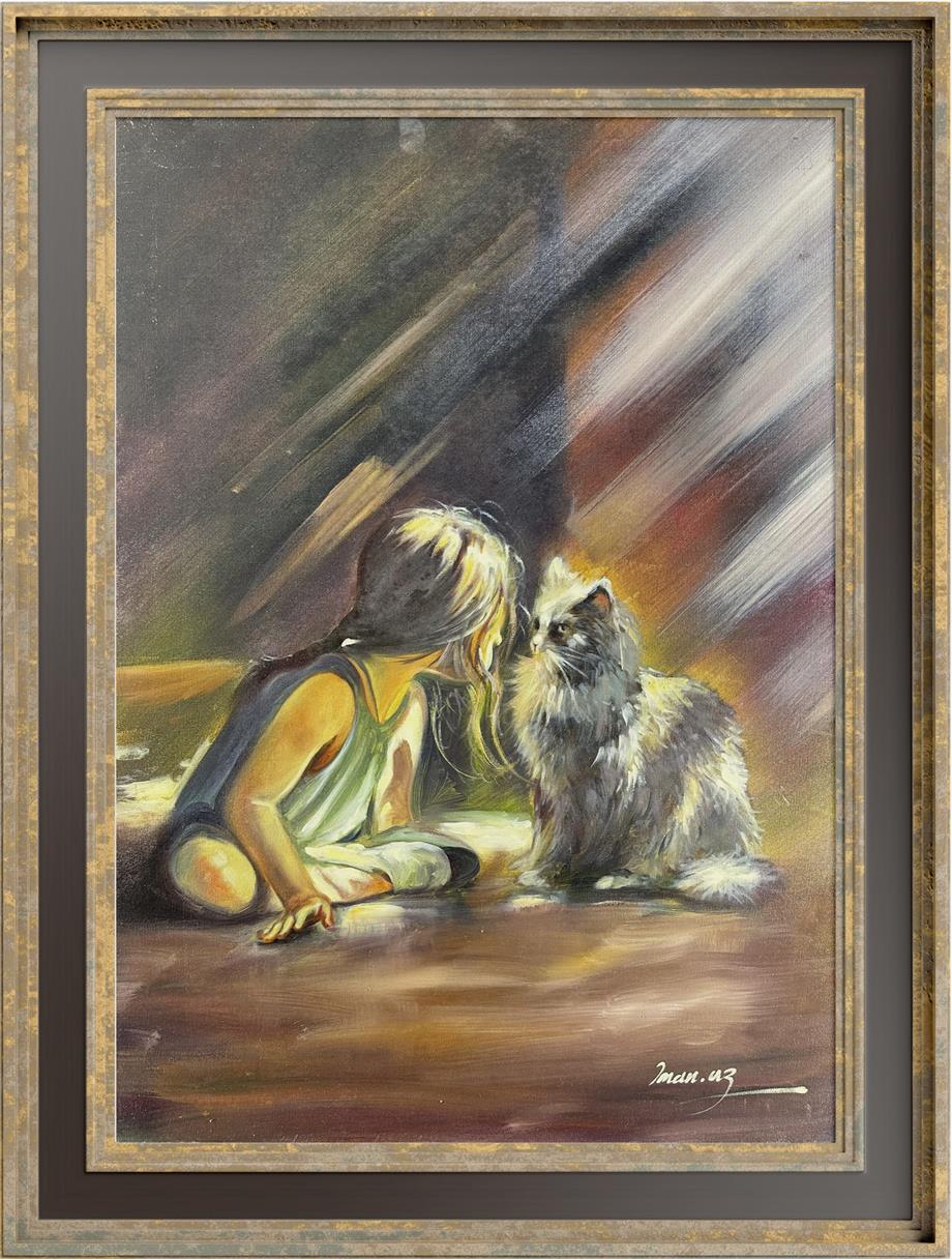 Figüratif TablolarÇocuk ve Kedi Yağlı Boya Tablo