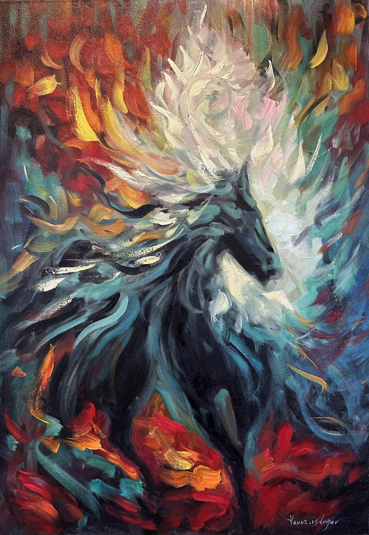 Figüratif TablolarHırçın At Modern Yağlı Boya Tablo 16823003