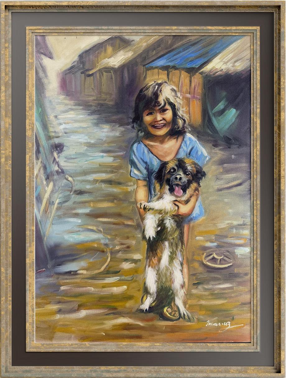Figüratif TablolarKöpek ve Çocuk Yağlı Boya Tablo