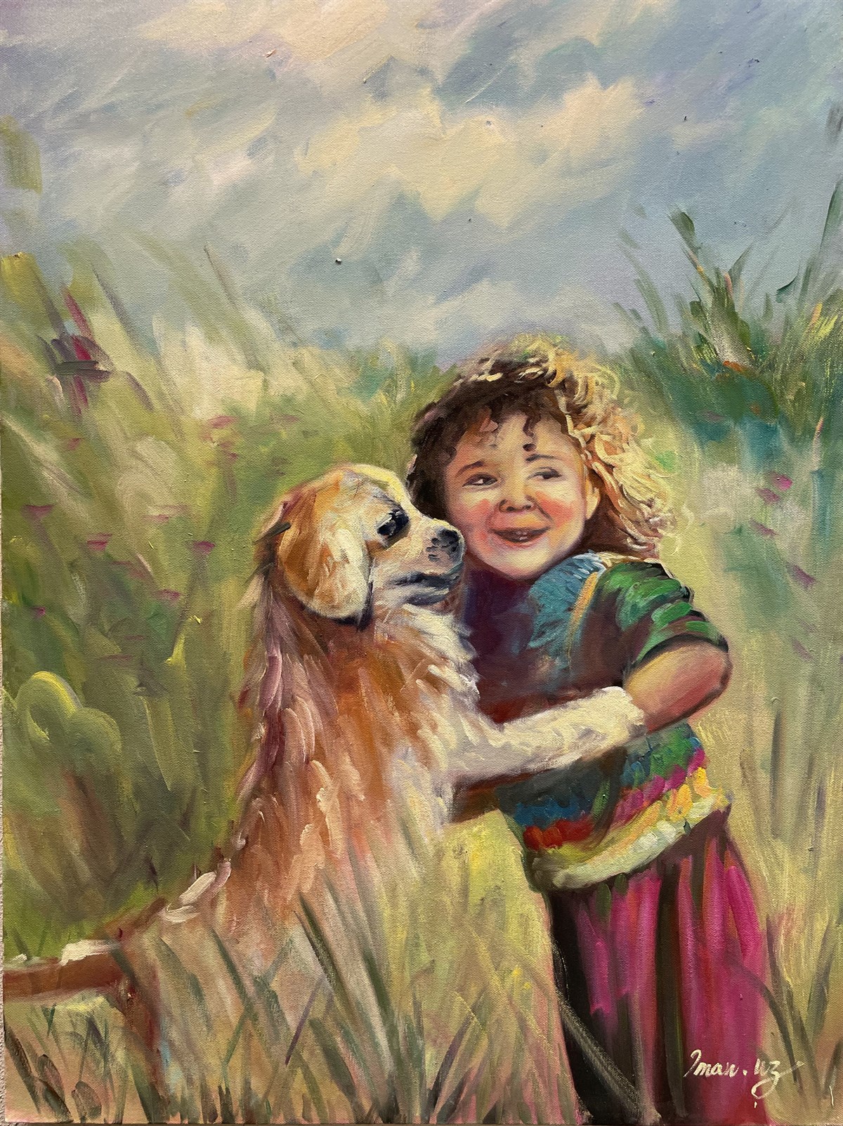 Köpek ve Çocuk Yağlı Boya Tablo