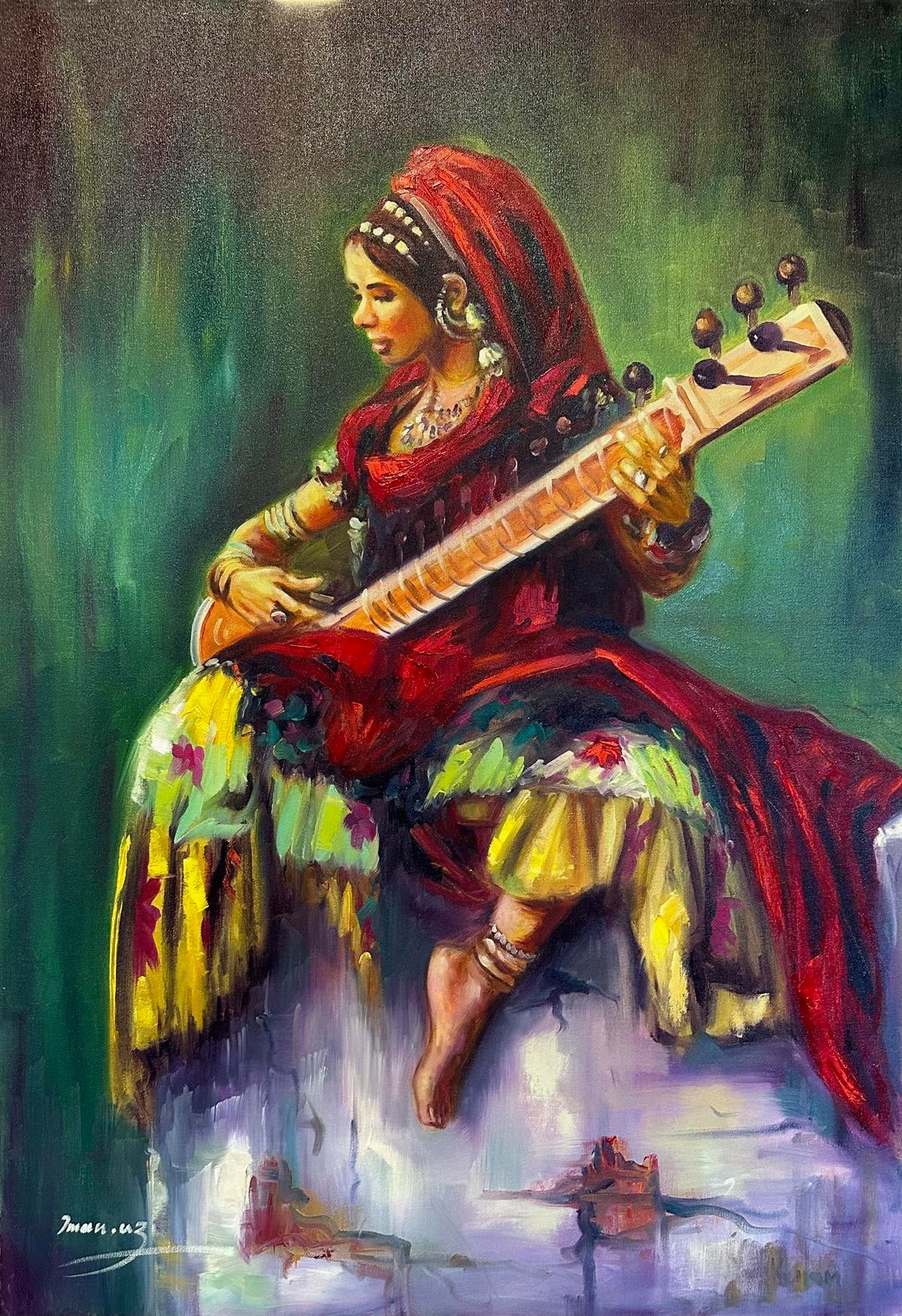 Figüratif TablolarSitar Çalan Kadın Yağlı Boya Tablo 16965024