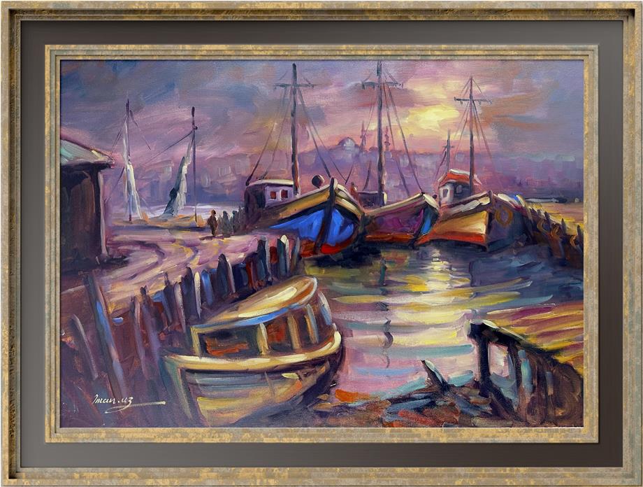 İstanbul temalı tablolarBalıkhane'de Tekneler Yağlı Boya Tablo