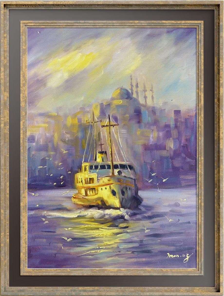 Boğaz'da Gemi Yağlı Boya Tablo 15619536