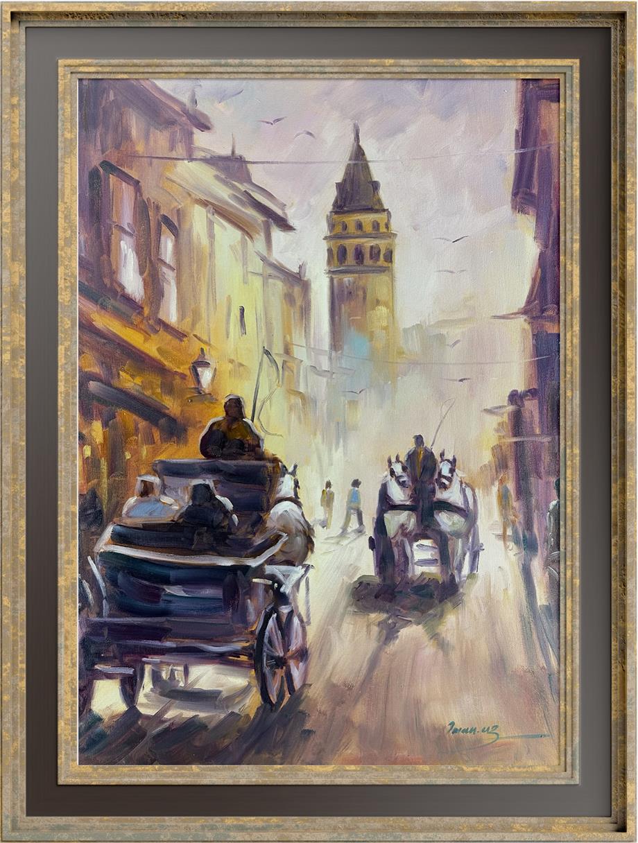 İstanbul Temalı TablolarEski Galata Sokakları Yağlı Boya Tablo