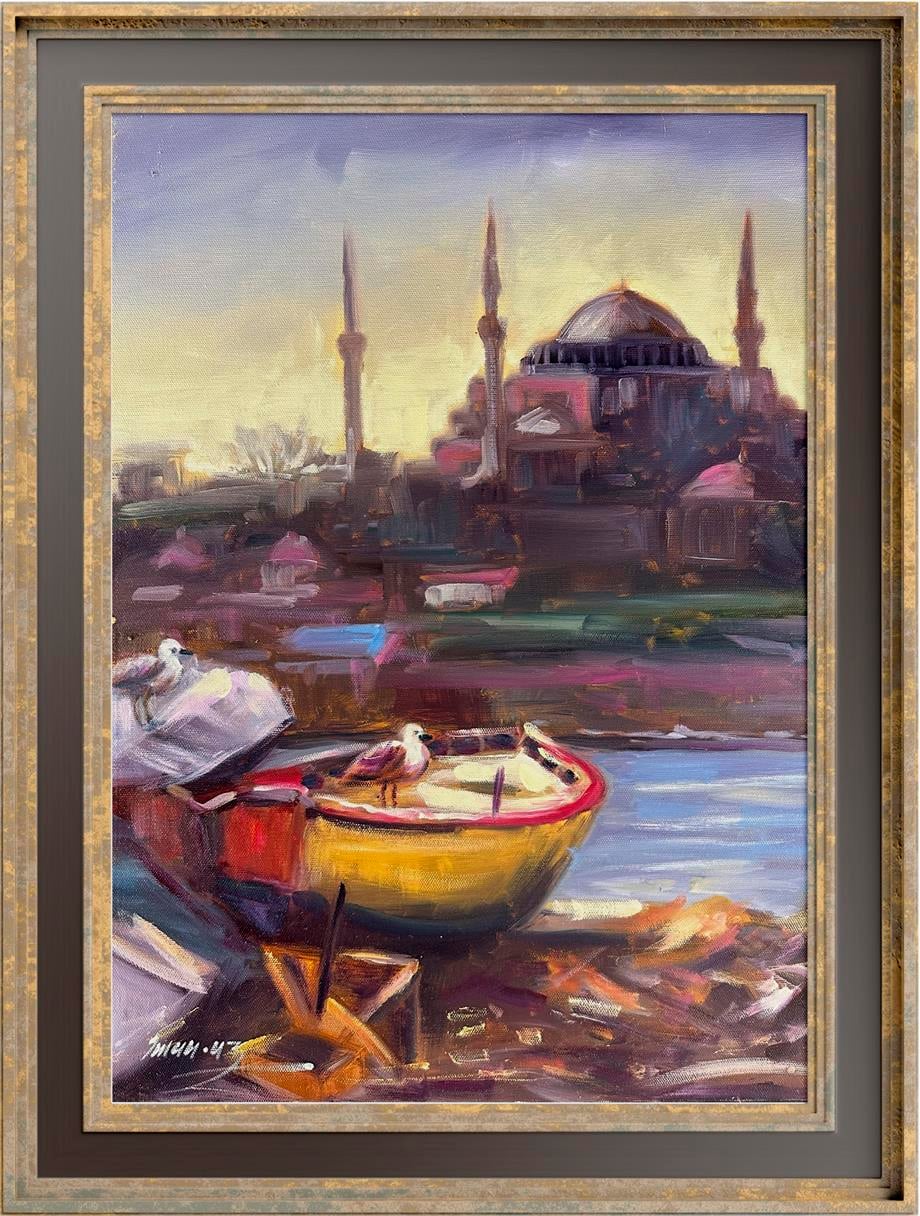 İstanbul temalı tablolarMartılar, Kayık ve Ayasofya Yağlı Boya Tablo