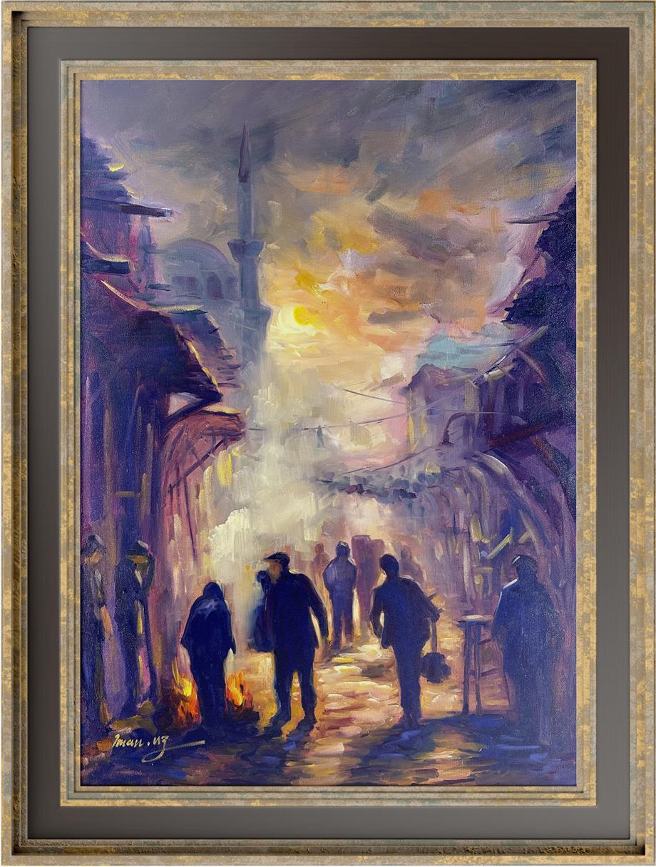 İstanbul temalı tablolarPuslu İstanbul Sokağı Yağlı Boya Tablo