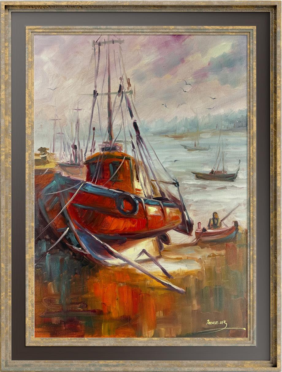İstanbul Temalı TablolarRıhtım'da Tekneler Yağlı Boya Tablo