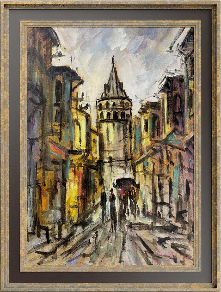 İstanbul Temalı Tablolar,Soyut ve Modern TablolarEski Galata Modern Yağlı Boya Tablo