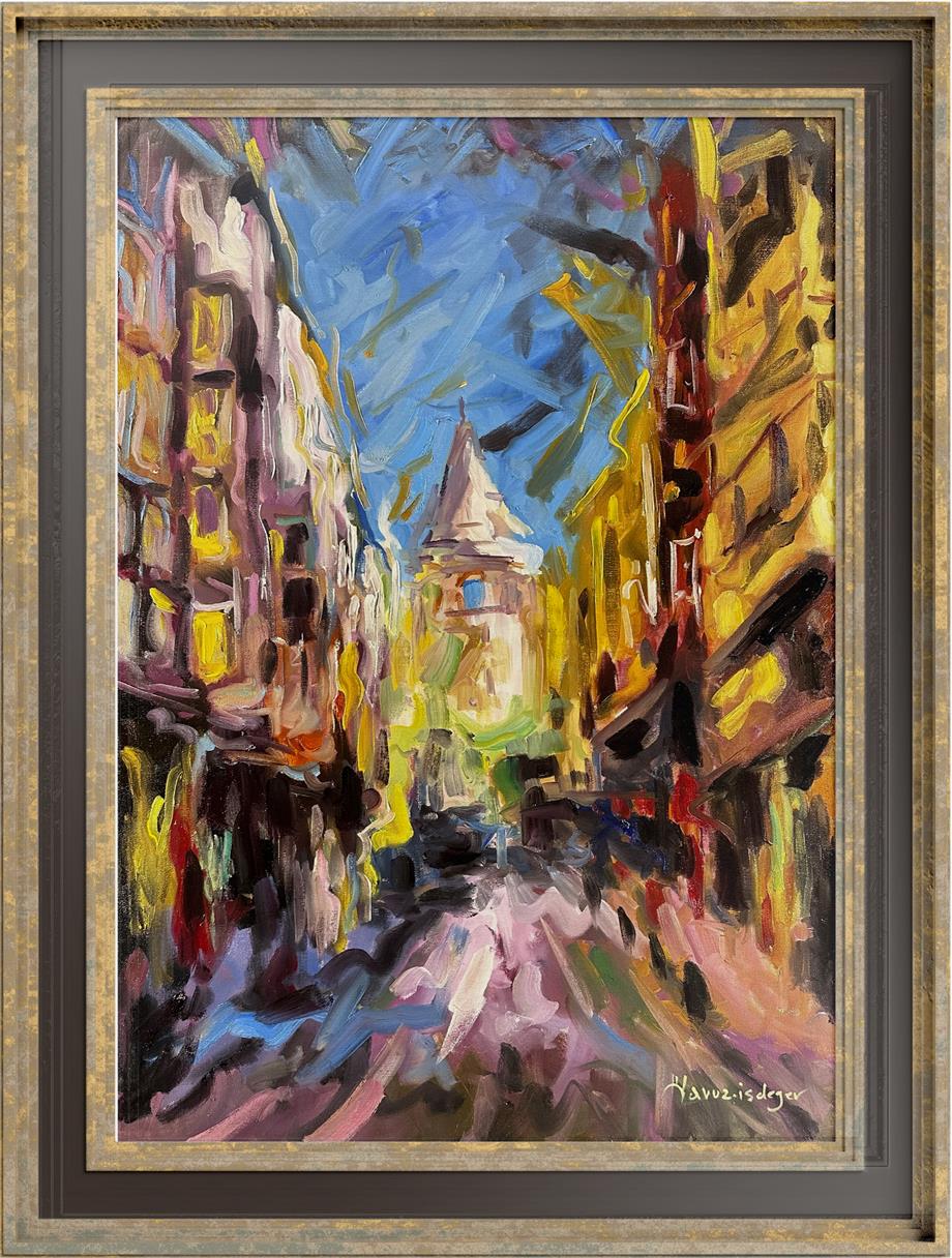 İstanbul Temalı Tablolar,Soyut ve Modern TablolarGalata Sokakları Modern Yağlı Boya Tablo