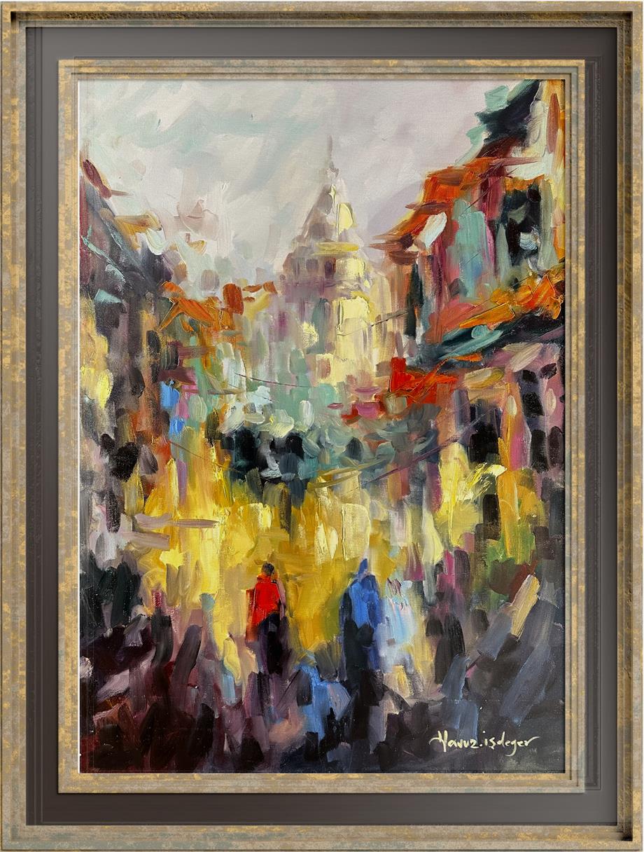 İstanbul Temalı Tablolar,Soyut ve Modern TablolarGalata Sokakları Modern Yağlı Boya Tablo