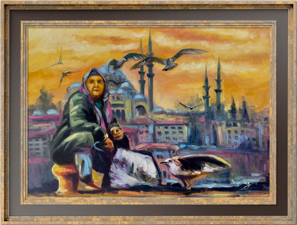 İstanbul temalı tablolarYorgun Kadın ve İstanbul Yağlı Boya Tablo