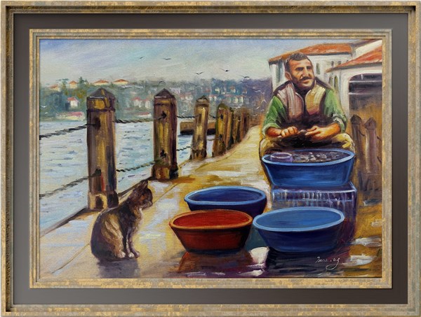 İstanbul temalı tablolarMidye Ayıklayan Adam Yağlı Boya Tablo