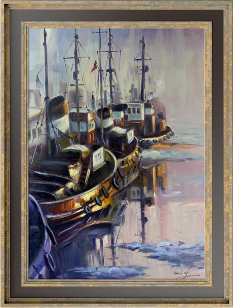 İstanbul temalı tablolarRıhtımda Tekneler Yağlı Boya Tablo