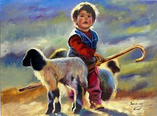 Anadolu temalı tablolarKoyun ve Çocuk Yağlı Boya Tablo