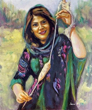 Anadolu temalı tablolarYün Eğiren Kadın Yağlı Boya Tablo