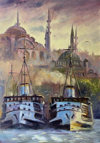 İstanbul temalı tablolarBoğaz'da Vapurlar Yağlı Boya Tablo