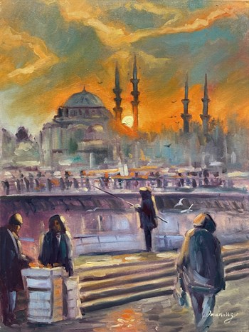 İstanbul temalı tablolarKaraköy İskelesinde Gün Batımı Yağlı Boya Tablo