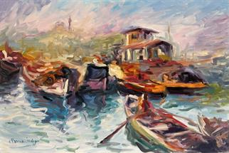 İstanbul Temalı Tablolar,Soyut ve Modern TablolarHaliç'te Tekneler Modern Yağlı Boya Tablo