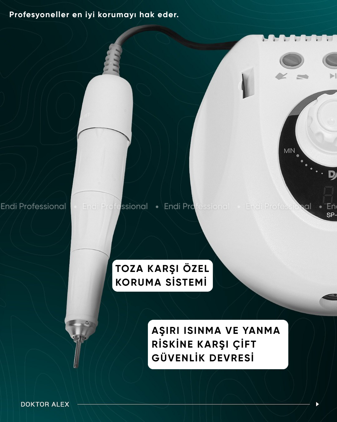 Dr. Alex SP-100 Profesyonel Manikür ve Pedikür Cihazı – 100W, 45.000 Devir, 32V, Beyaz Renk