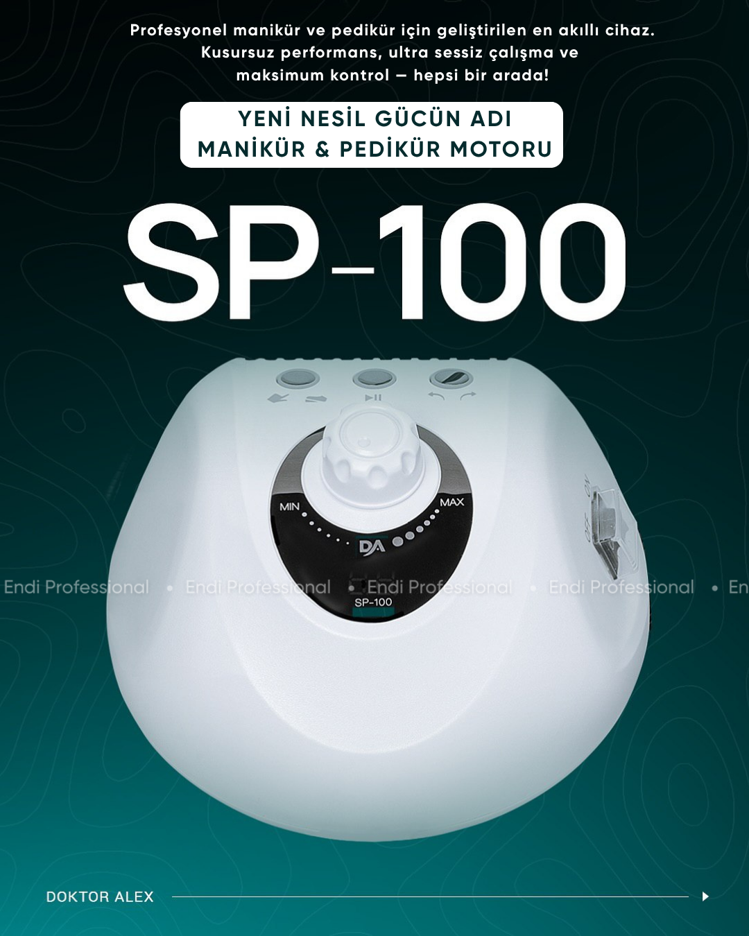 Dr. Alex SP-100 Profesyonel Manikür ve Pedikür Cihazı – 100W, 45.000 Devir, 32V, Beyaz Renk