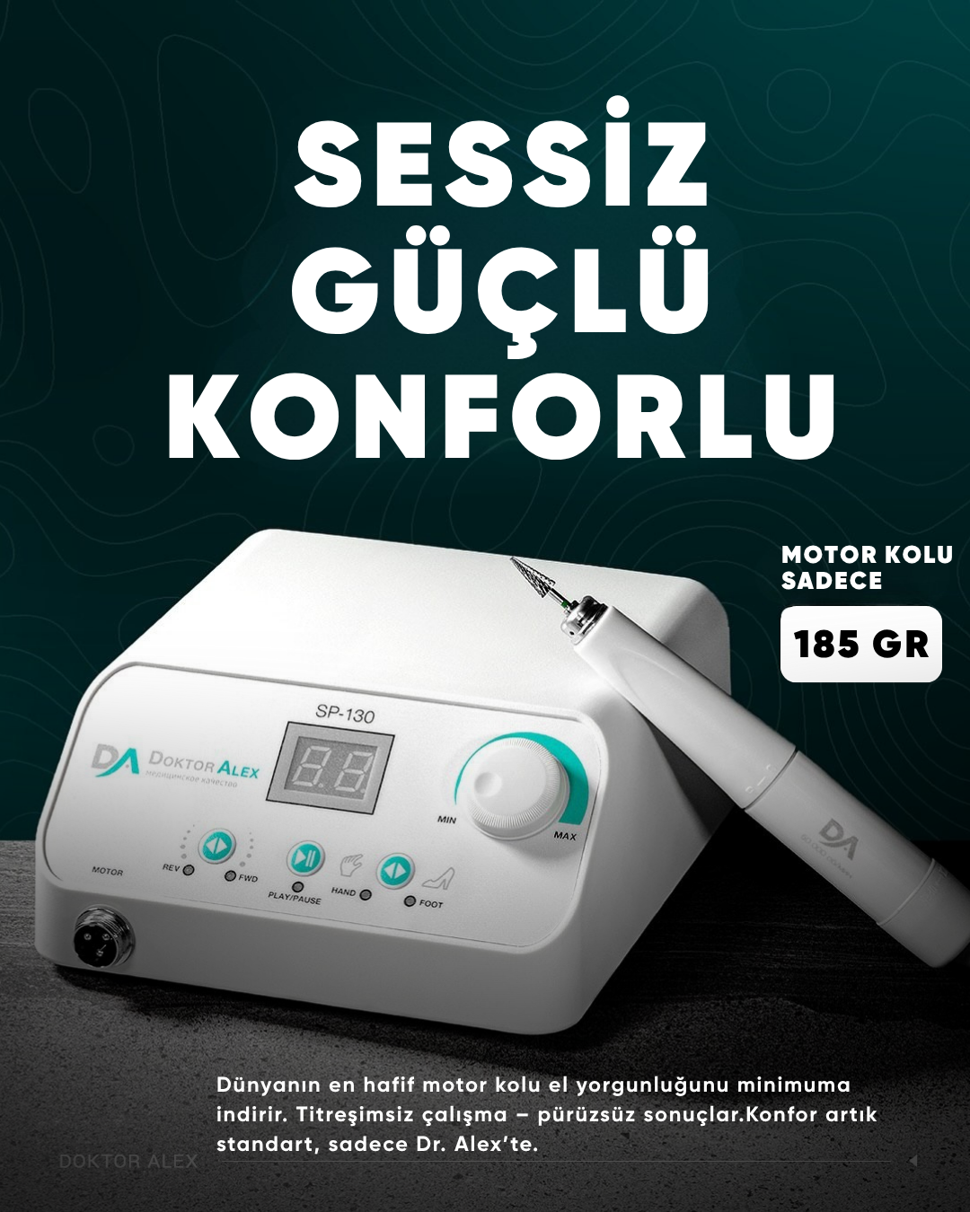 Dr. Alex SP-130 Profesyonel Manikür ve Pedikür Cihazı – 130W, 50.000 Devir, 32V, Sessiz ve Güçlü Motor