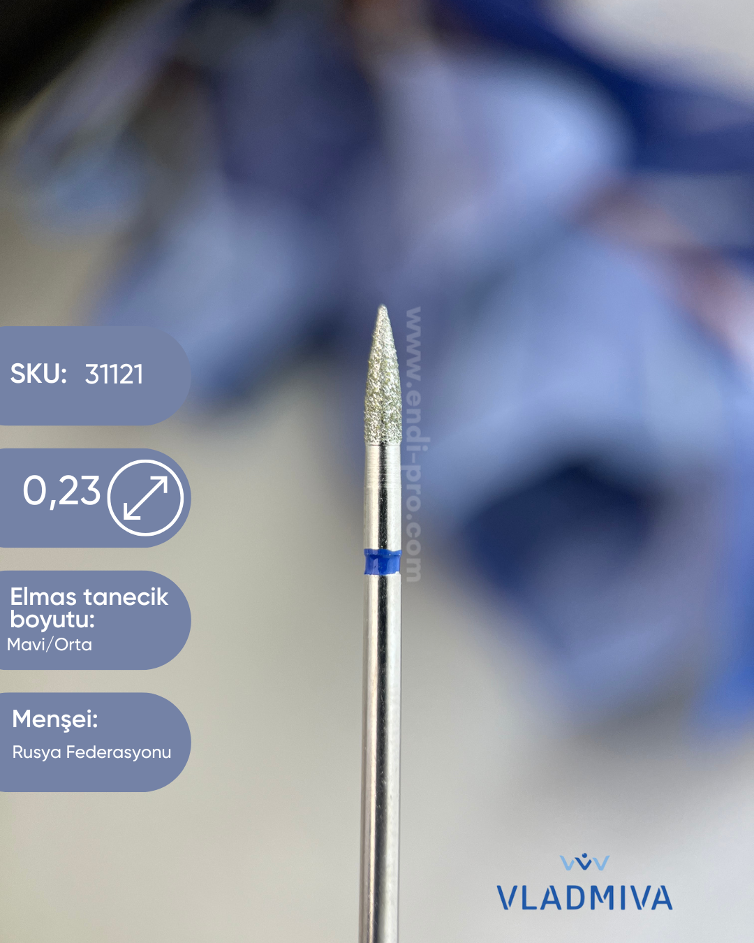 Elmas Freze başlık (Orta - Mavi) Silindir ok 0,23 mmVladMiva RussiaElmas BaşlıklarElmas Freze başlık (Orta - Mavi) Silindir ok 0,23 mm