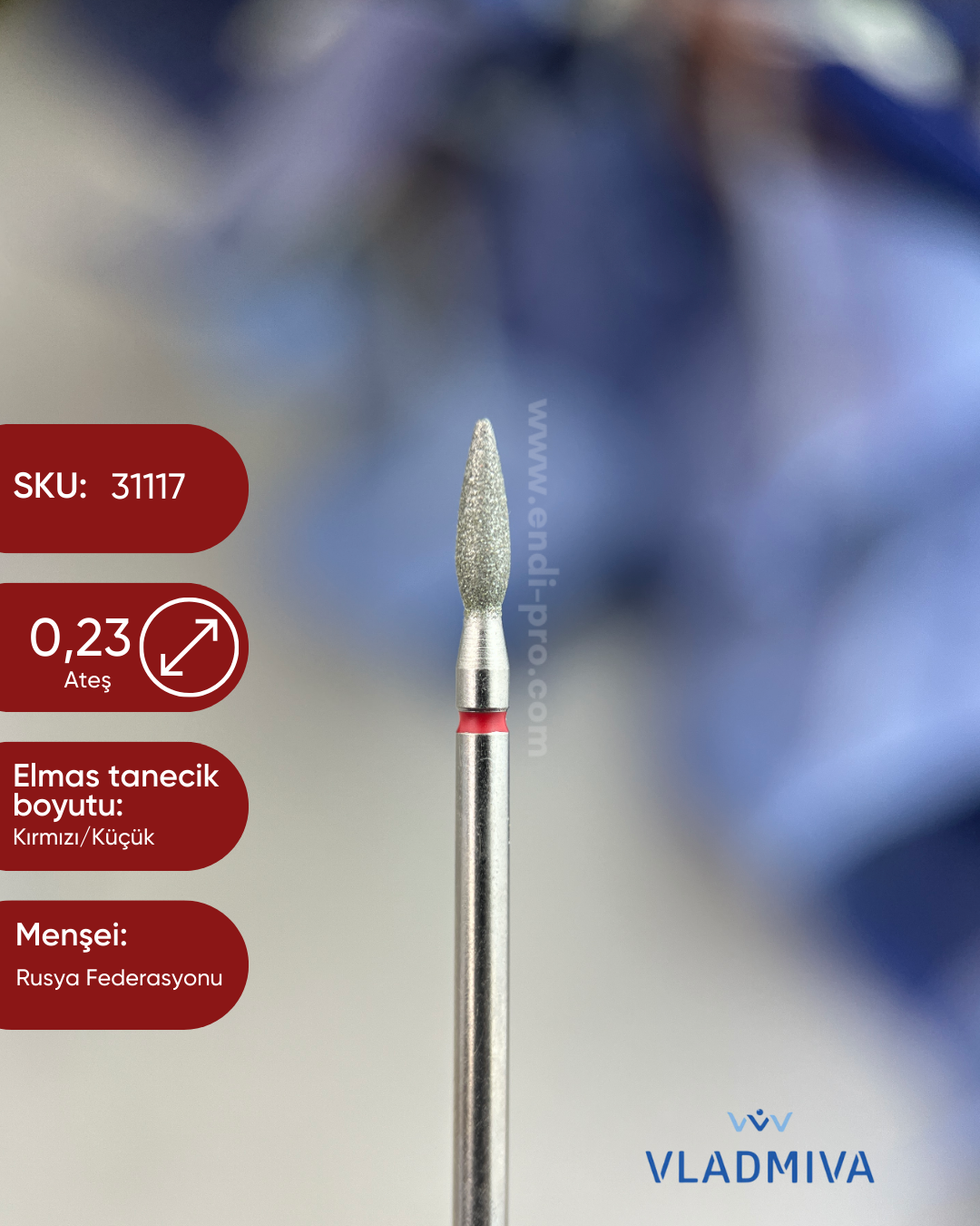 Elmas Freze başlık (Yumuşak - Kırmızı) Ateş 0,23 mmVladMiva RussiaElmas BaşlıklarElmas Freze başlık (Yumuşak - Kırmızı) Ateş 0,23 mm