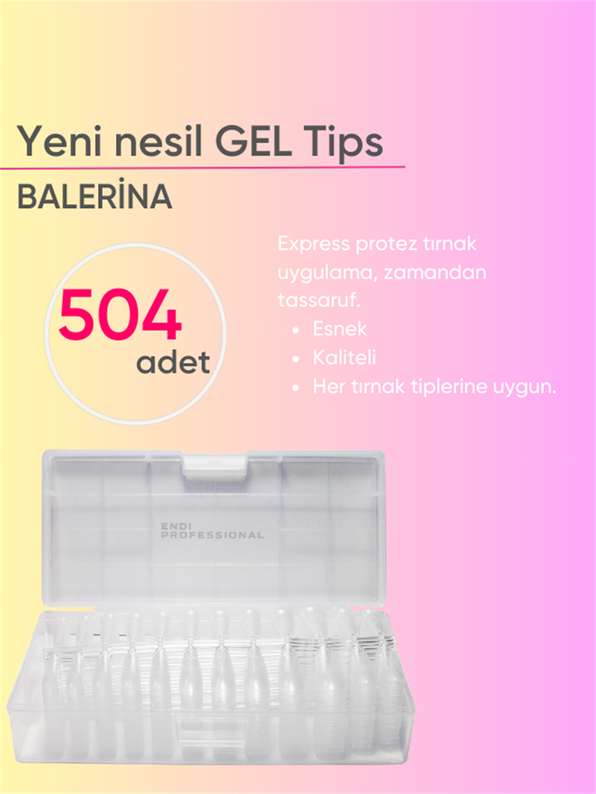 Jel tips 504 adet/pcs kutuda - Balerina şeffaf matlaştırılmış hazır tips