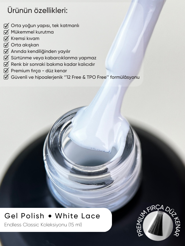 Kalıcı oje Endless Classic serisi 15 ml White Lace - Beyaz