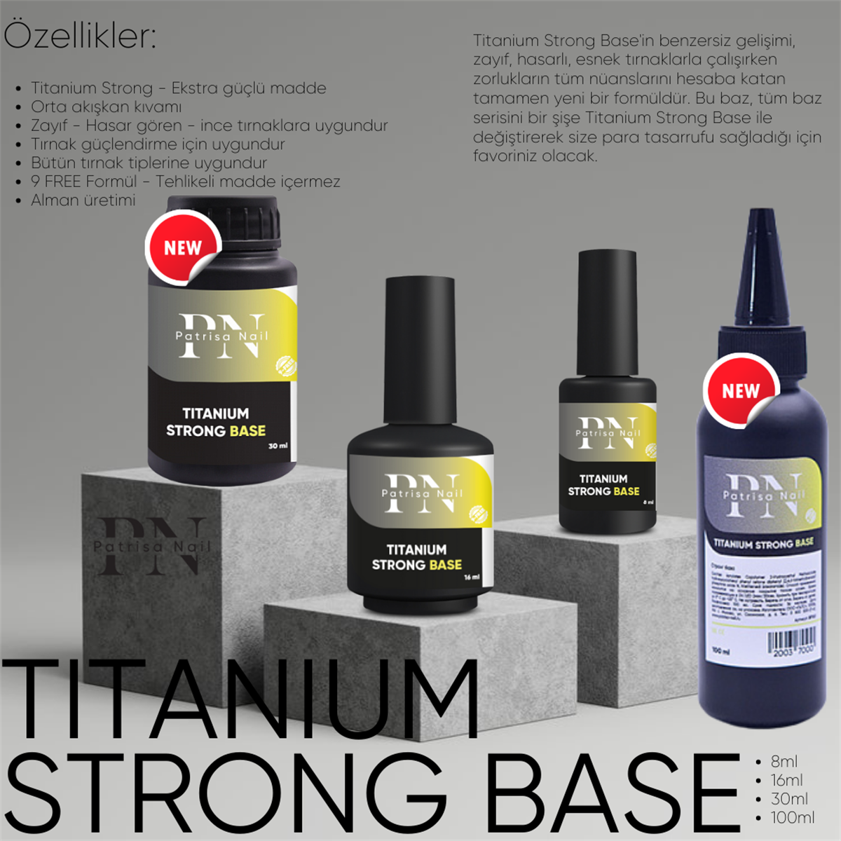 Titanium Strong Base coat baz, 30 ml Salon boyu