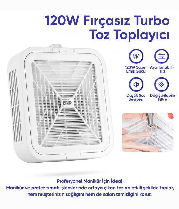 Toz Toplayıcı 120W Beyaz Süper Emme Gücü Fırçasız cihaz 2 yedek filtreli